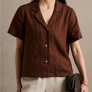 European Linen Short Sleeve Shirt - Chocolate